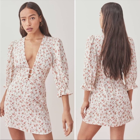 Reformation Dresses & Skirts - Reformation Cream Floral Mini Dress with Red Blossom Print